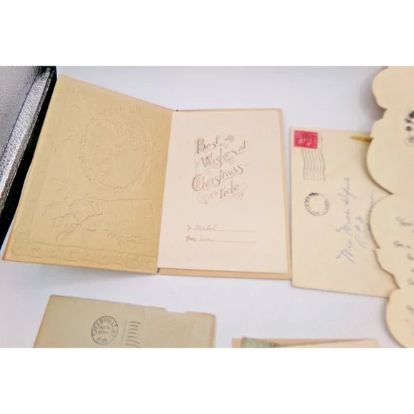 Vintage MCM Christmas Greeting Card Cute Girl Glitter Muff Happy New Year & more - Picture 13 of 16